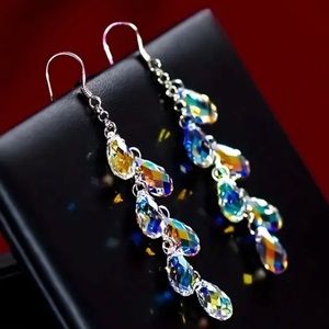 Aurora Borealis Crystal Silver Earrings Wedding Formal Prom Cocktail Jewelry